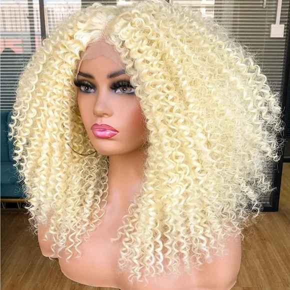 💫 16” BLONDE KINKY CURLY LACE FRONT WIG *NEW*